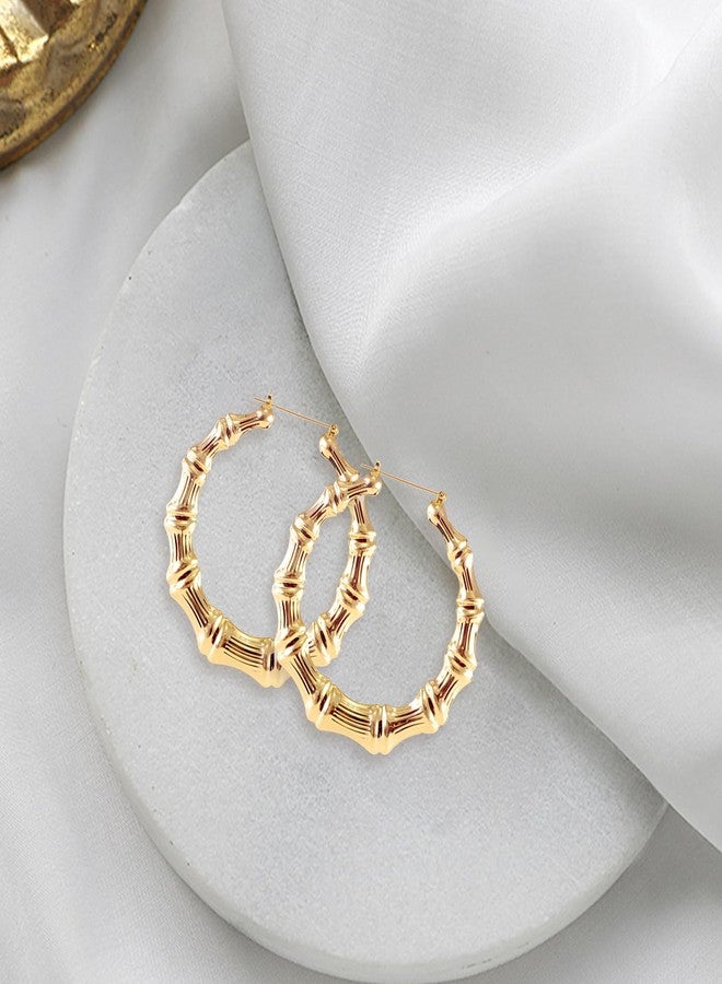 Bmpzery 6 Pairs Gold Hoop Bamboo Earrings Set,Different Sizes and Shapes Earrings for Women 90s,Fashion Hollow Casting Earring Accessories,Women 90s Earring Accessories for Mothers Day Gifts - Image 4